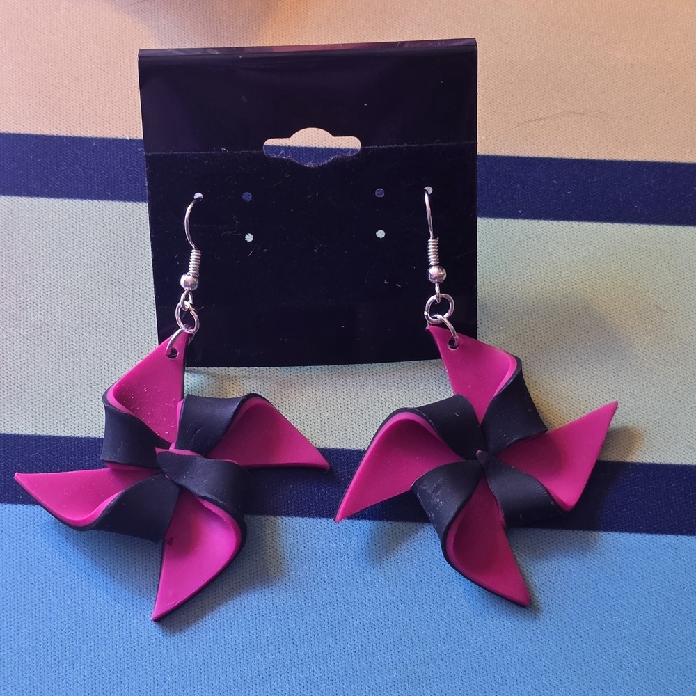 Pink and Black Pinwheel Earrings